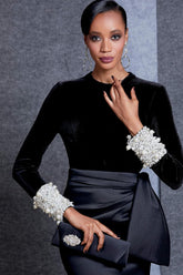 Hilary Long Sleeve Bowknot Maxi Skirt Set